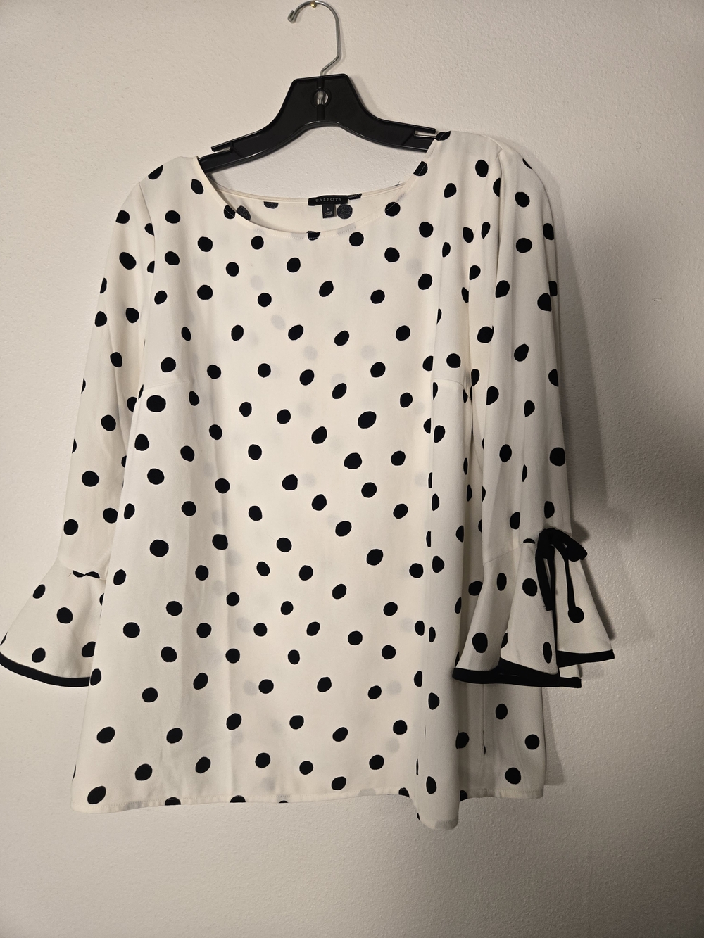 Polka Dot Tie-Sleeve Blouse - White/Black